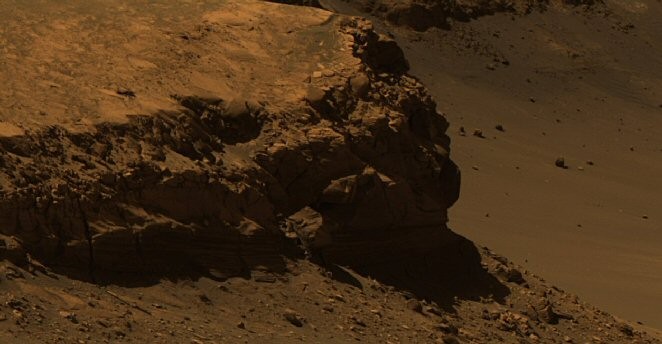 Roca en el borde del Cráter Victoria. Foto: NASA JPL / Cornell.