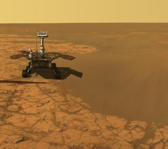 Representación artística del robot Opportunity circulando sobre Marte. Foto: NASA/JPL-Caltech.